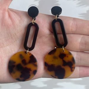 Tortoise Dangle Earring Womens Jewelry 90s Y2K Statement Acrylic Brown Black NEW